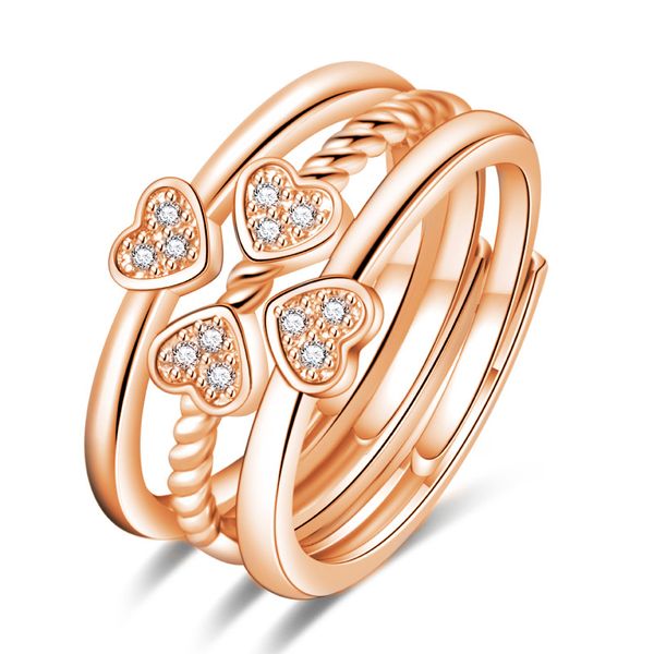 Anel de abertura ajustável trevo de quatro folhas flor da sorte conjunto de diamantes anel três em um conjunto de combinação dividida