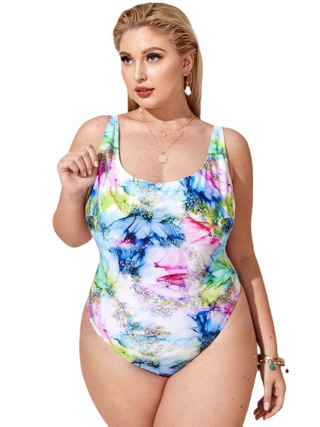 

womens plus size swimwear fashion swimsuit swim beachwear siamese black pink multi-color print one-piece no bra underwire support summer swi