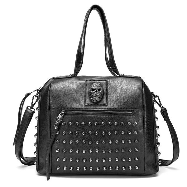 Abendtaschen Annmouler Luxus Handtaschen Frauen Schädel Pu Leder Griff Tasche Mode Damen Tote Große Kapazität Umhängetasche Geldbörse Schwarz