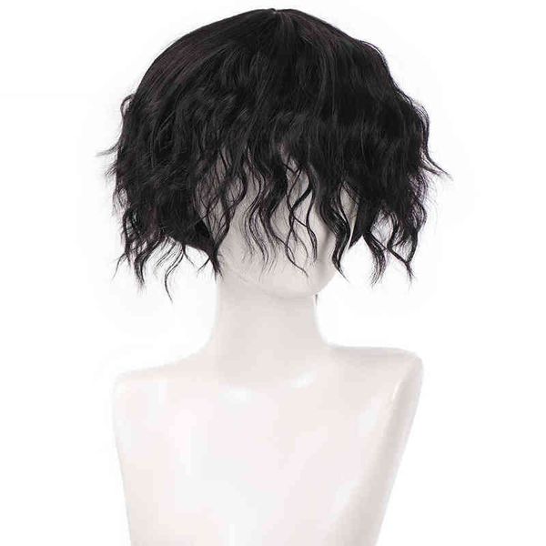 

hairpiece shangke short curly synthetic wigs for men boy costume cosplay party natural black heat resistant fake 0121