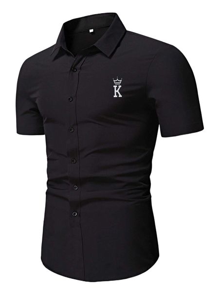 

men letter & crown print shirt 53od#, White;black