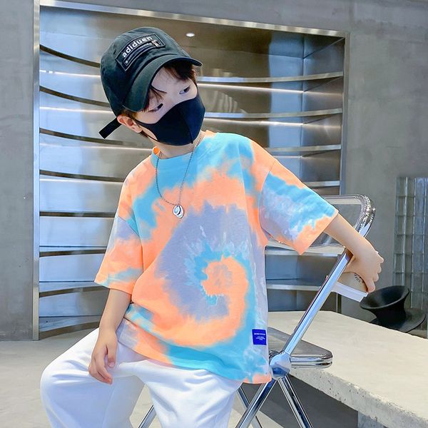 T-shirt Tie Dye per ragazzi T-shirt grafica stampata in cotone 100% per bambini oversize multicolore stile vintage slim fit