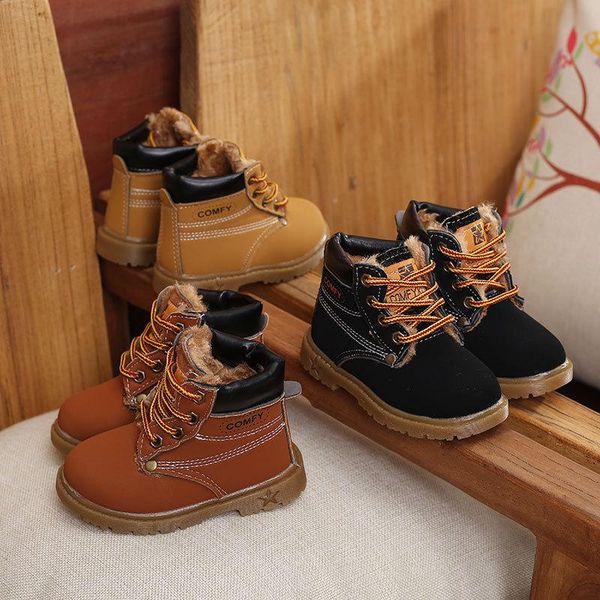 

boots winter children' girls snow casual shoes warm plush soft bottom baby leather boot for, Black;grey