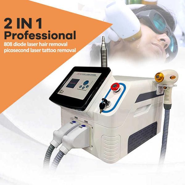 

2022 multi-functional 2 in 1 nd yag laser 1064nm532nm pigment removal tattoo removal 808nm diode laser hair removal beauty device, Black