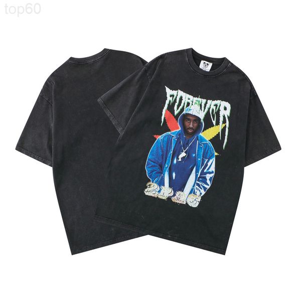 

men's t-shirts designer round neck washing used short sleeve t-shirt youth 260g double yarn cotton loose figure direct spray craft 2u6h, White;black