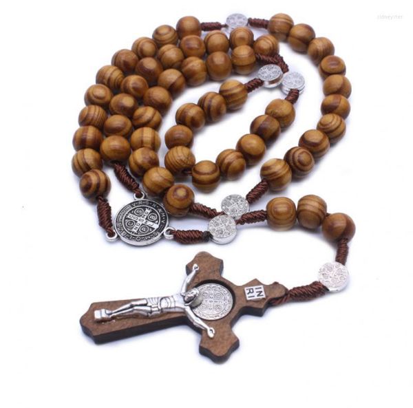 Collane con ciondolo Personalità Collana con rosario cattolico Croce di legno fatta a mano per uomo Gioielli religiosi Ciondolo regalo Sidn22