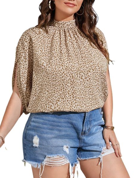 

plus allover print batwing sleeve blouse p02e#, Black