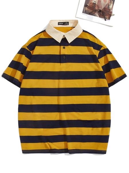 

men striped contrast collar polo shirt g3jt#, White;black