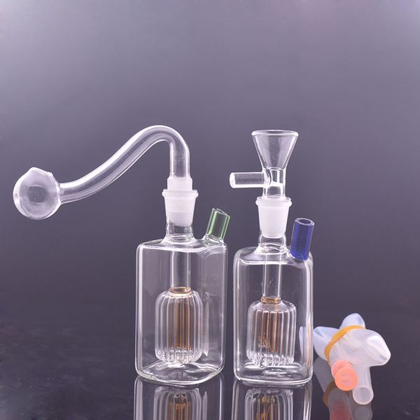 Taschenglas-Ölbrenner-Bong zum Rauchen von Wasserpfeifen, Tabak, trockenen Kräutern, Wasserpfeifen, Recycler, Dab-Rig mit 10 mm männlichem Glas-Ölbrennerrohr und Schlauch