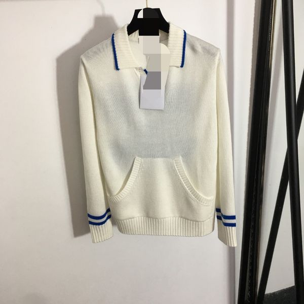 

728 2022 milan runway autumn summer brand same style sweater long sleeve blue lapel neck pullover womens yuanye, White;black