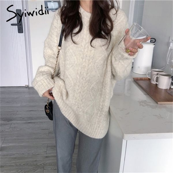 

syiwidii oversize sweater women autumn winter casual knitted pullovers solid korean geometry thick warm clothes 201223, White;black
