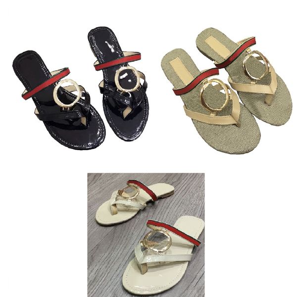 

designer double g women thong sandal slippers leather flip flops sandals metal buckle womens men slipper red and green stripe jelly pool sli, Black