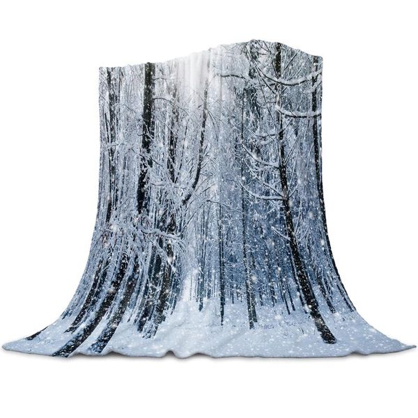 Coperte Coperta da tiro della foresta innevata Morbida e confortevole flanella in microfibra Lenzuola calde per divani