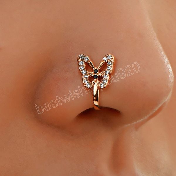 Crystal Butterfly Fake Нос кольцо без пирсинга кольцо индийский стиль манжеты поддельные пронзительные перегородки Nariz ювелирные изделия