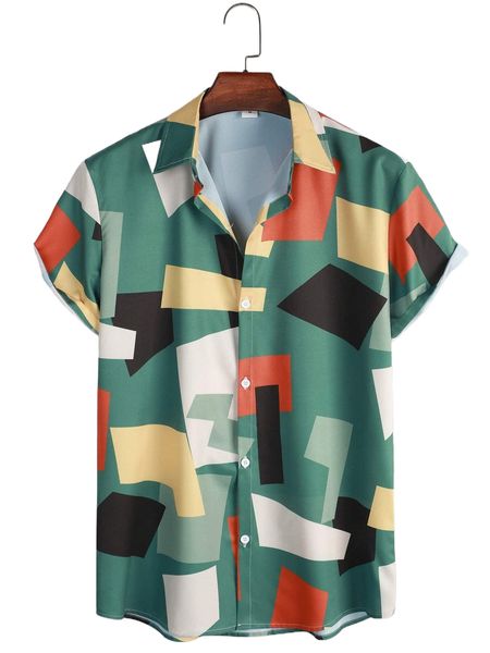 

men random geo print shirt v3dp#, White;black