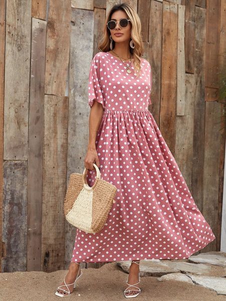 

polka dot smock dress q7bh#, Black;gray