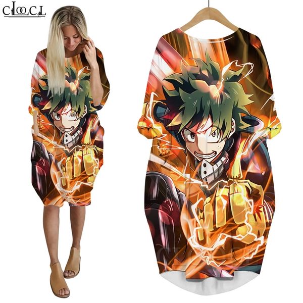 

women dress anime my hero academia 3d graphics loose daughter dresses long sleeve fashion summer gown pocket dress w220616, Black;gray