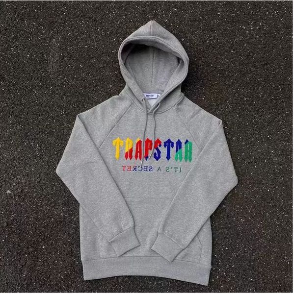 

hoodie trapstar full tracksuit rainbow towel embroidery decoding hooded sportswear men and women sportswear suit zipper trousers, Gray