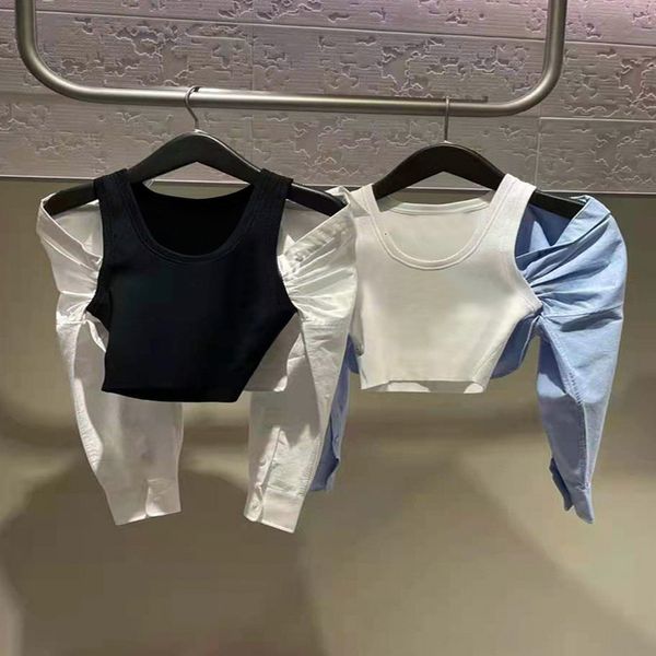 

women's polos king autumn and winter vacation two-piece vest short shirt top, White