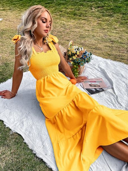 

tie shoulder shirred ruffle hem cami dress o9ta#, Black;gray