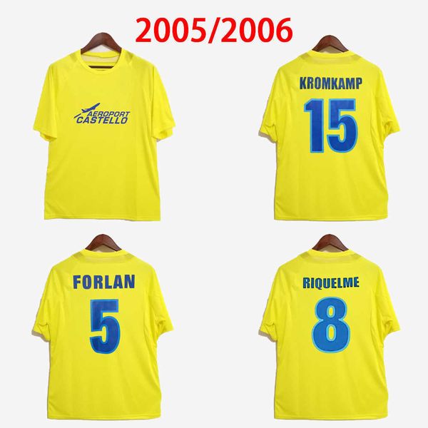 

2005 2006 villarreal retro soccer jerseys home yellow 05 06 classic vintage football shirt thai quality camisa de futebol #8 riquelme #5, Black;yellow
