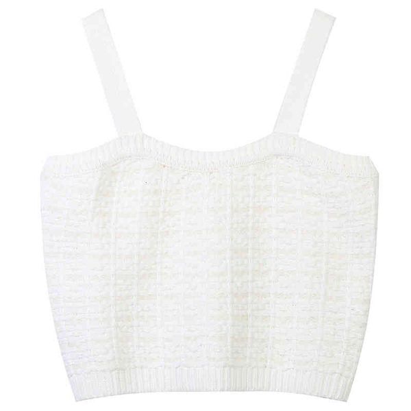 

women's tanks & camis french 2022 spring cream white solid tweed wave neck simple slim knit suspender short women pr06