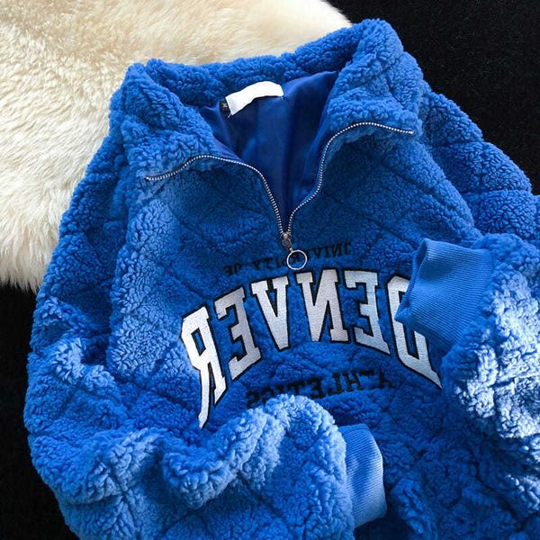 

diamond plaid lamb wool polo shirt jackets for women y2k autumn and winter loose plus velvet padded winter clothes women jackets, Black