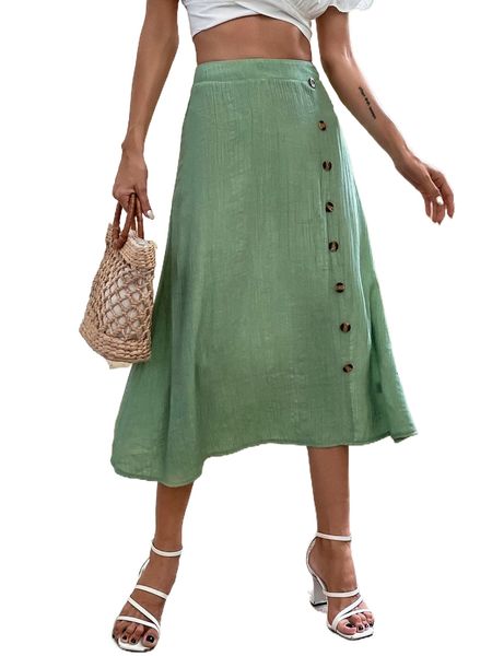 

high waist button front skirt v7kd#, Black