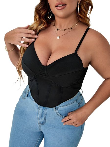 

plus asymmetrical hem bustier cami g3zr#, Black