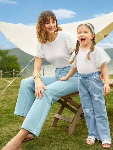 

toddler girls lace panel puff sleeve blouse she, White;black