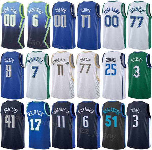 Scelta al sorteggio Serigrafia Pallacanestro Christian Wood Jersey Wendell Moore Jr Spencer Dinwiddie 26 Luka Doncic 77 Jalen Brunson 13 Tim Hardaway Jr 11 Nome personalizzato Numero