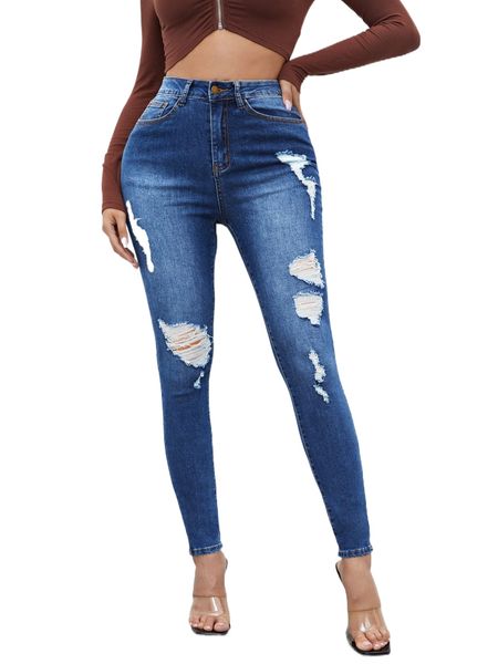 

sxy high waist ripped skinny jeans 55hk#, Blue