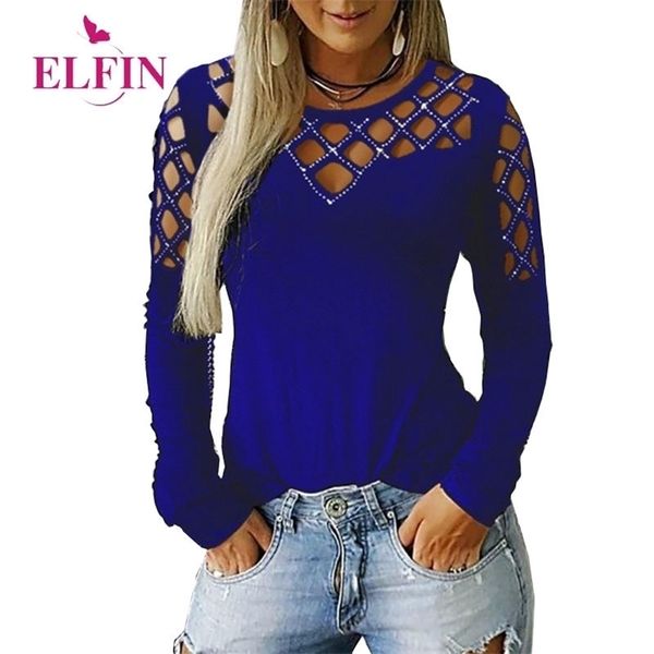 

long sleeve shirt women sequined punk tshirt hollow out tee shirt femme black tshirt autumn womens clothing t200110, White