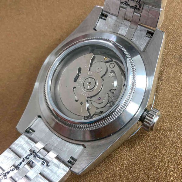 

uxury watch date gmt watch 316l stainless steel 39mm aperture japanese nh35 automatic movement green luminous see-through back cover sapphir, Slivery;brown