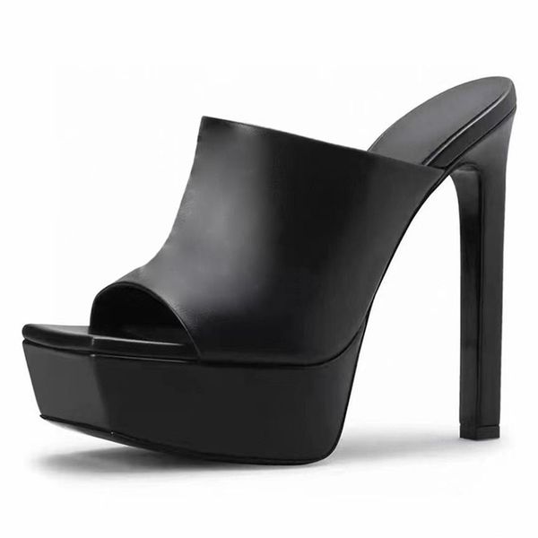 

stiletto heeled slippers quality medusa aevitas genuine leather womens sandals 14cm heels platform square head shoes sandal d2541, Black