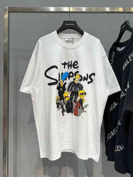 

4p7f high version european and american fashion brand b paris sons simpson short sleeve t-shirt men's and women's loose high stree, White;black