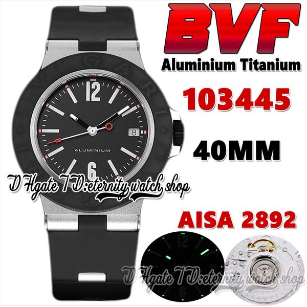 2022 BVF 103445 Алюминиевый титановый Titanium A2892 Автоматические мужские часы RubberClad Logo Буква BEZEL Черный циферблат белый палочка маркеры резиновые вечности Супер версия