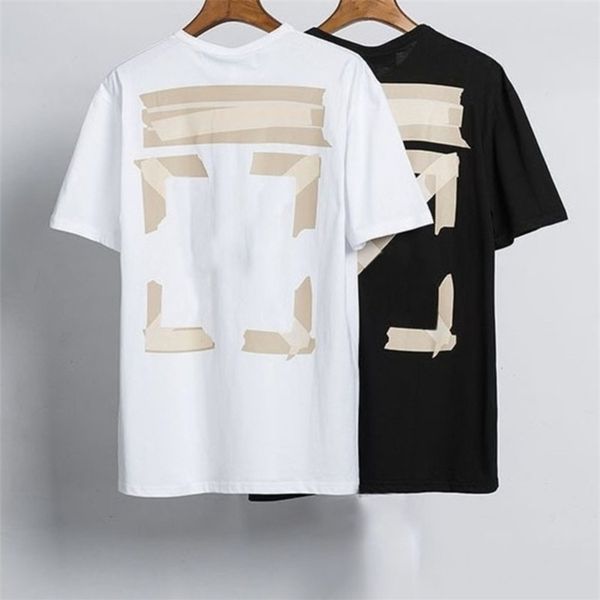 

classic fashion offs designer mens t shirts brand back adhesive strip arrow t-shirt luxury letter print casual loose clothing women couples, White;black