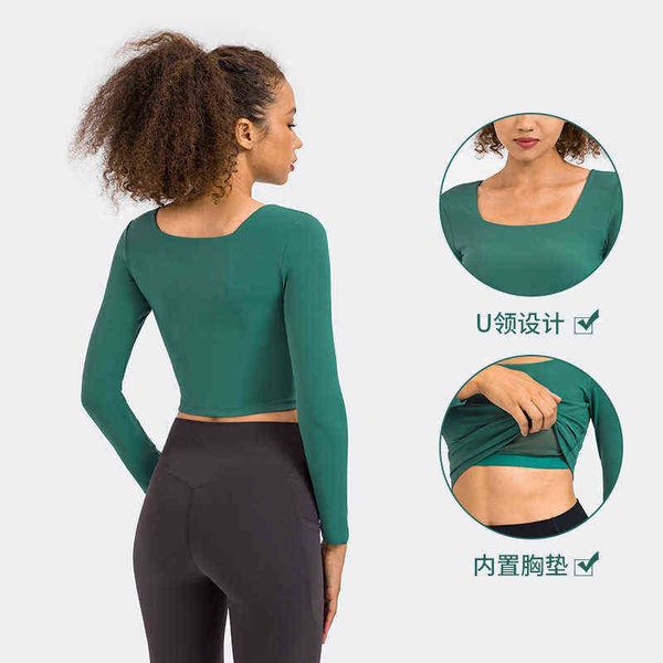 

designer women's t-shirt vest yoga women's breast pad breathable fashion u-neck half long sleeve running fitn cloth top, White