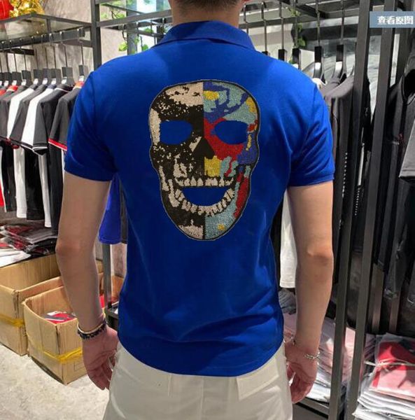 

rhinestones men's polo shirts street wear short sleeve business soft clothing 045, White;black