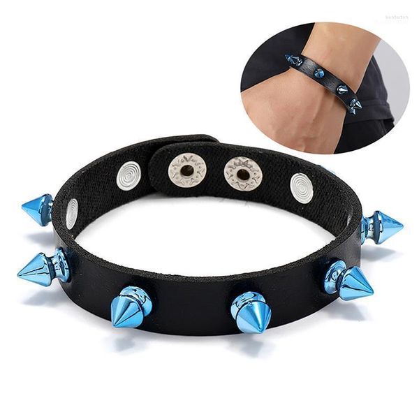 Bracelets de charme Moda Spiked Faux Leather Bangle Punk Gothic Delicate Cone Rivet Pulseira Unissex Acessórios de jóias Kent22