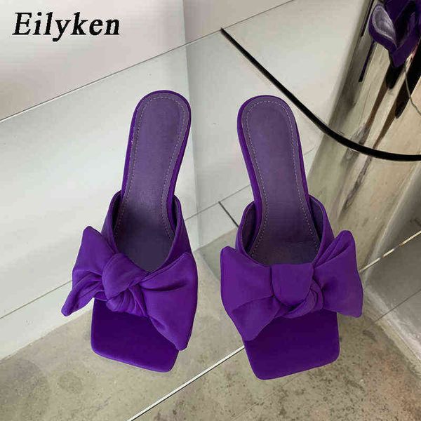 Nxy Sandalen Neue Mode Frauen Slipper Schmetterling-knoten Karree Damen Sommer Dünne Ferse Stripperinnen Femme Slides Designer Schuhe