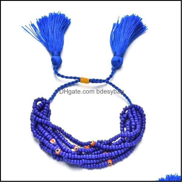Braccialetti da tennis Gioielli Zmzy Tessitura fatta a mano Bracciale dell'amicizia Miyuki Nappa blu Boho Charm Beads Regali Dhbrq
