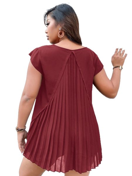 

plus pleated panel high low blouse 43qk#, Black