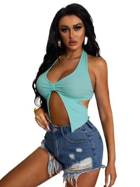 

sxy asymmetrical hem tied backless crop a3bu#, White