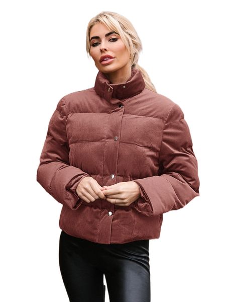 

solid funnel neck puffer winter coat k09x#, Black