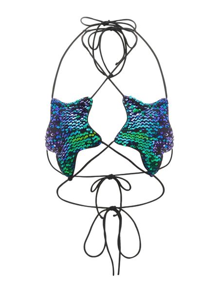 

sequin star shaped crisscross tie back halter q8yh#, White
