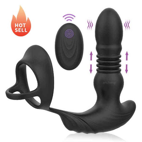 NXY Vibratoren Neue Anal mit Penis Ring Vibrierender Prostata-Massagegerät Stoßender Butt Plug für Männer Frauen Sexspielzeug 0411