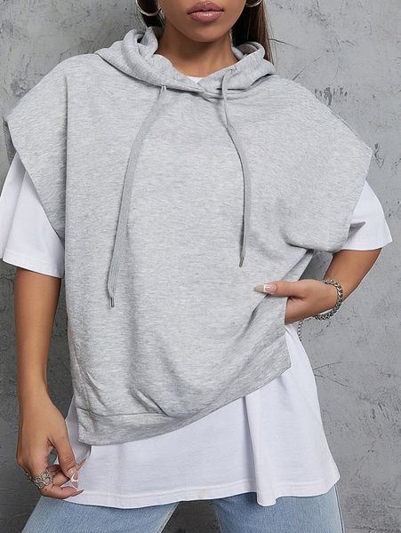 

batwing sleeve drawstring hoodie without tee r4ff#, Black