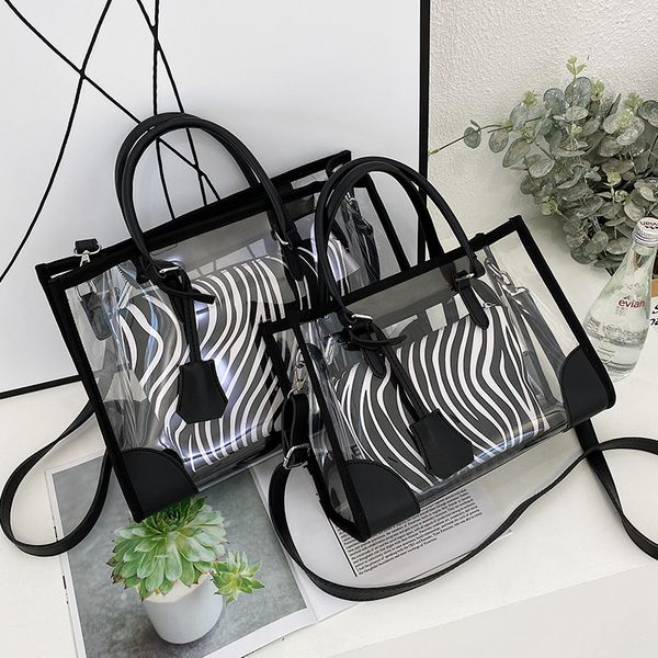 

hbp summer transparent bag fashion crossbody bags totes bag jelly handbags large capacity plain stripes zebra print zipper thread solid wall